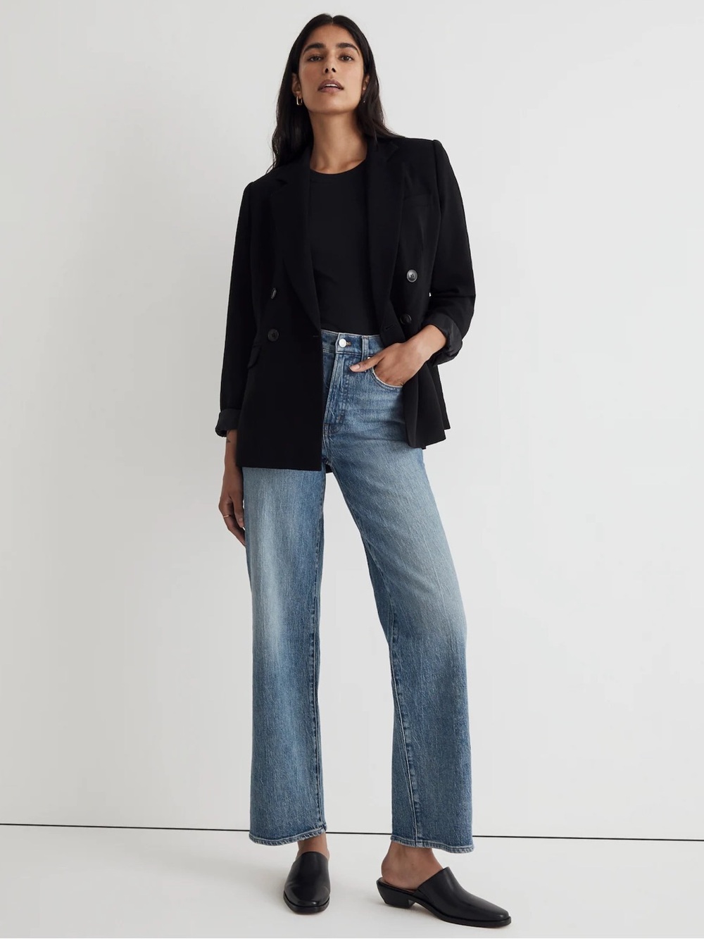 Madewell The Perfect Vintage Wide Leg Jean Straight Leg Blue Denim Size 28 6